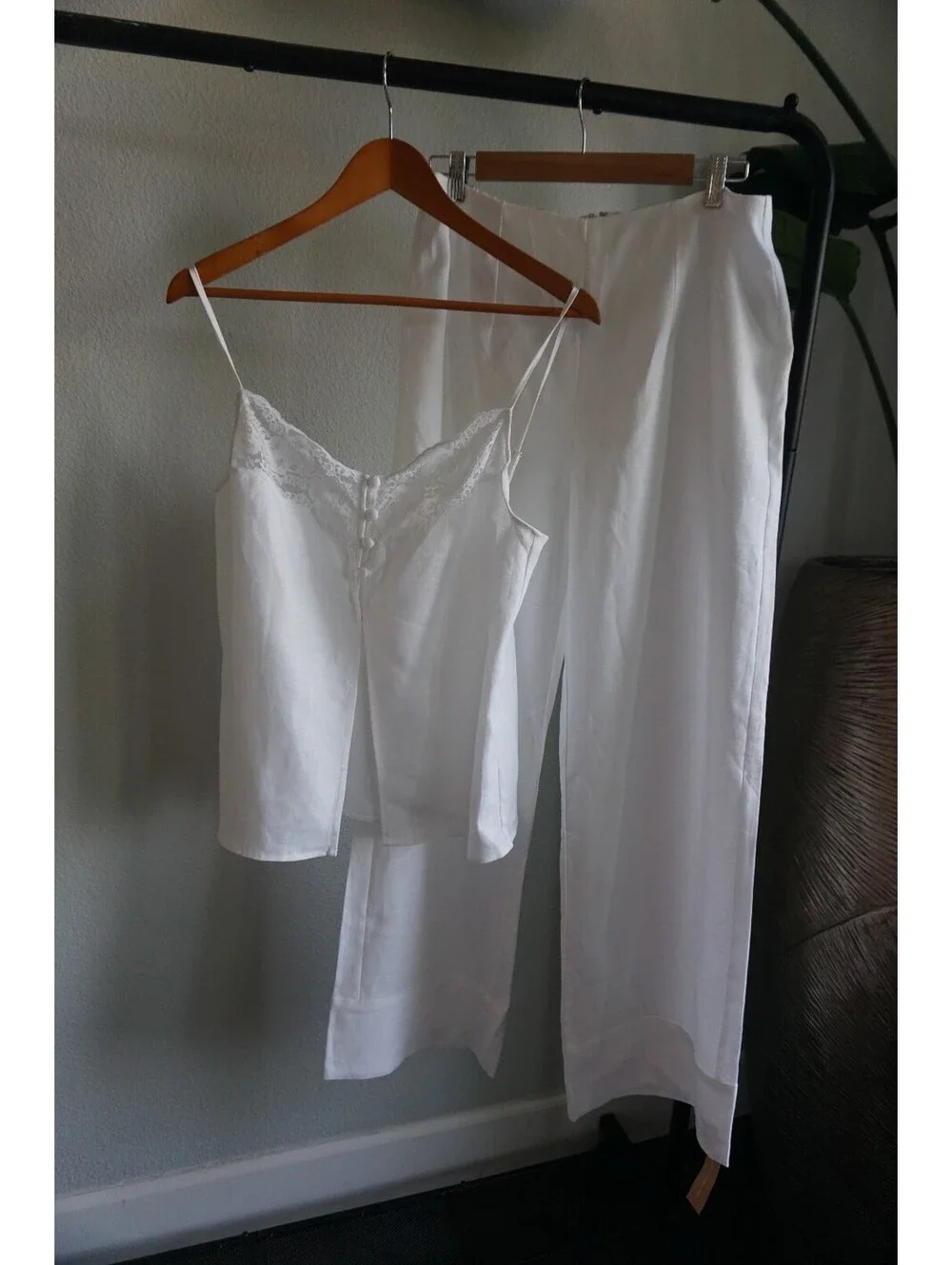 Reformation Tess White 100% Linen Two Piece Set Top Pants Size 8 NWT